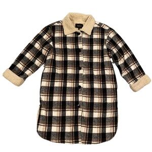 Sweet Rain Long Fleece Lined Jacket Shacket Coat Women’s M Plaid Button Pockets